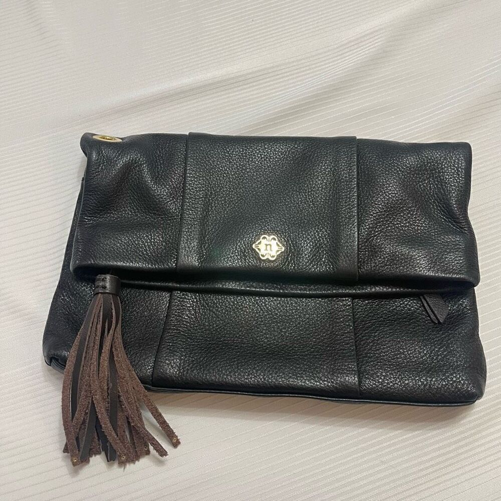 Nanette Lepore Black Leather Fold Over Clutch